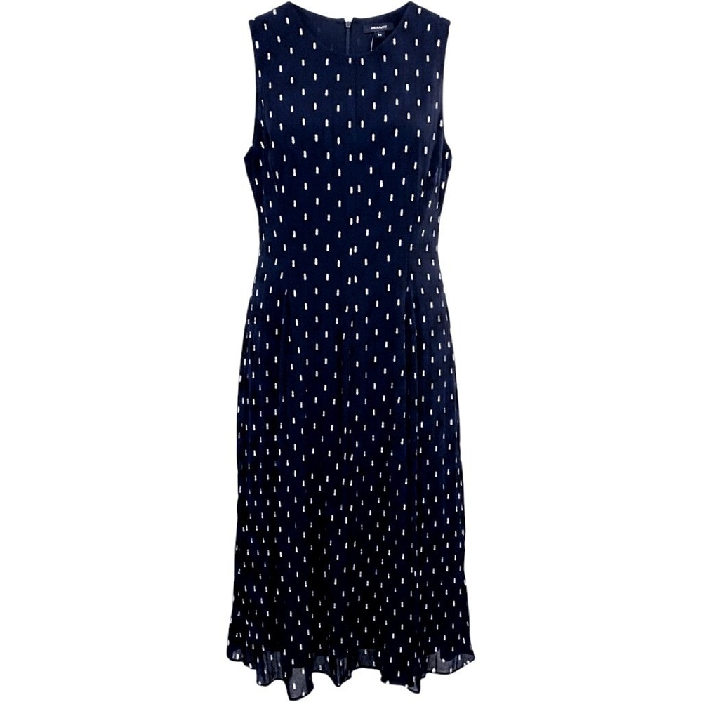 New Madewell Midi Dress Womens 14 Black Gold Metallic Dot Sleeveless Elegant